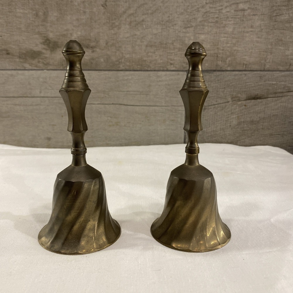 Set Of 2 Vintage Brass Hand Bells 6.5 Inches